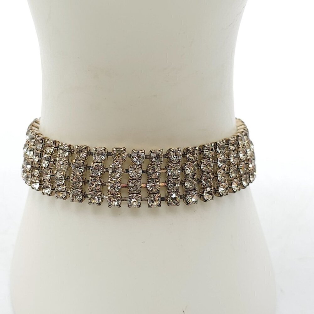 Vintage Clear Rhinestone Bracelet Sparkling Crystal Jewelry Elegant Statement Pi